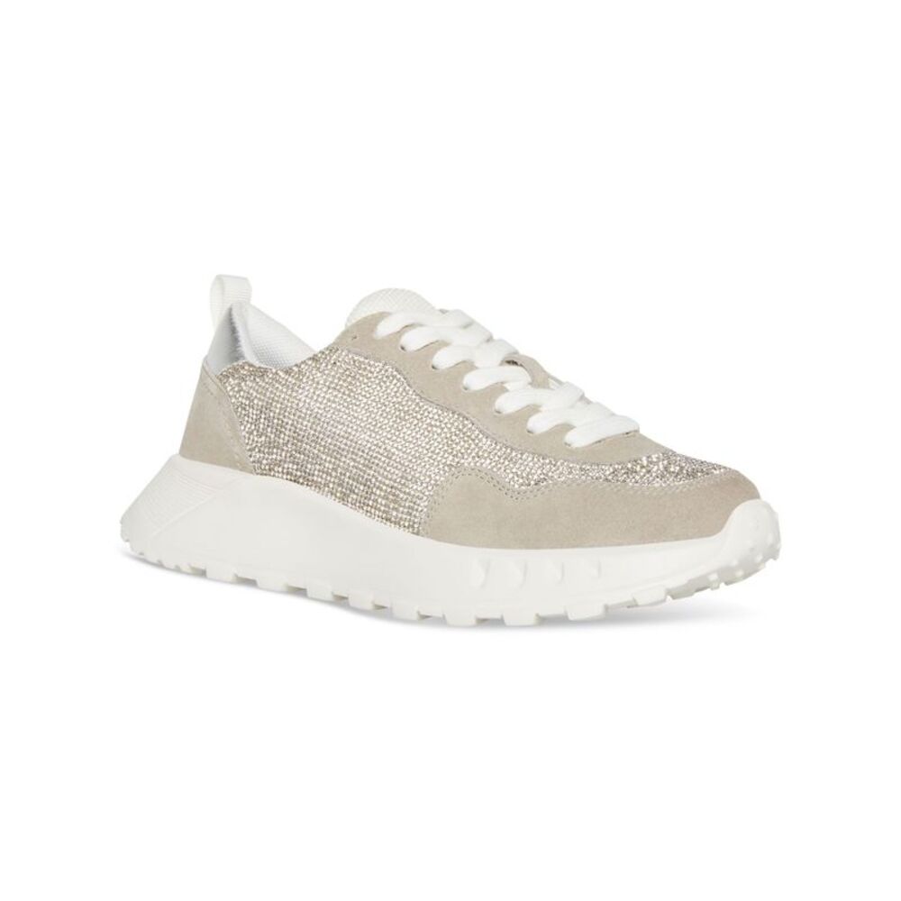 AQUA COLLEGE Womens Beige Heel Pull-Tab Luster Toe Wedge Sneakers Shoes 9 M